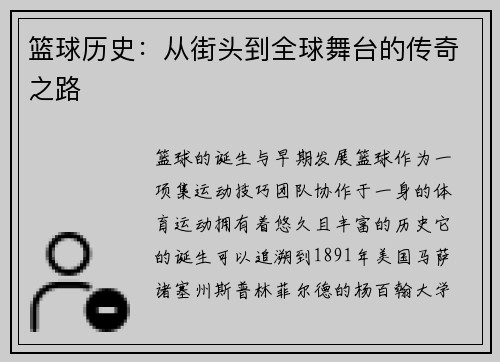 篮球历史：从街头到全球舞台的传奇之路