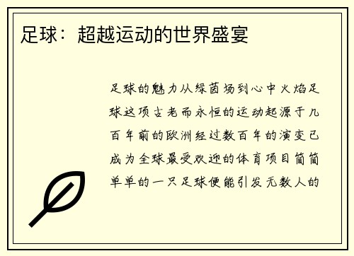 足球：超越运动的世界盛宴